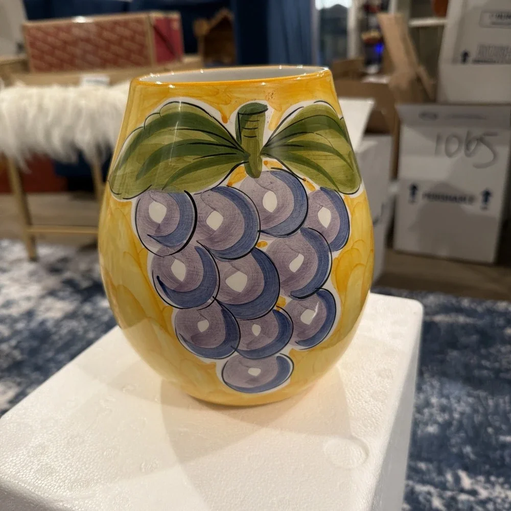 Vtg Pier 1 Hand Painted Ceramic Vase Grapes Made In Portugal 8